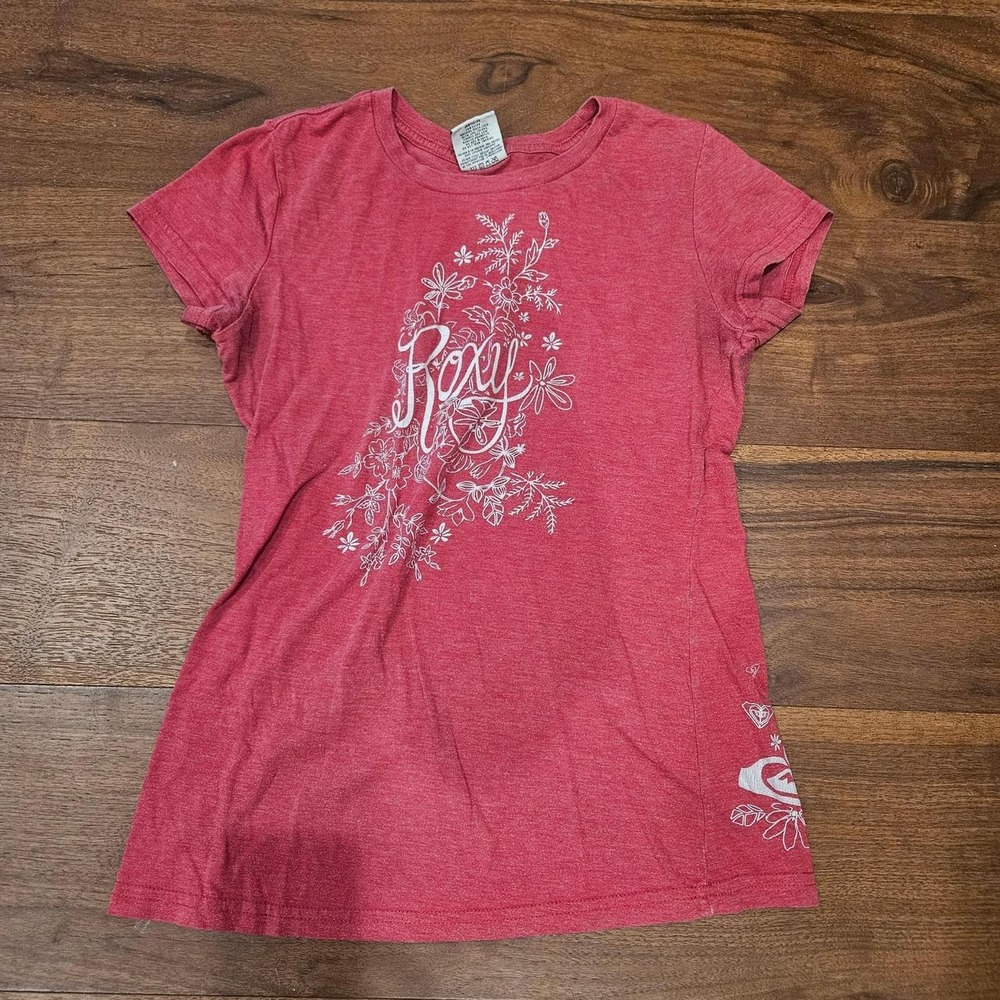 VTG Roxy Paradise Graphic TShirt Red Floral Wildflower Y2K Grunge Boho BabyTee L